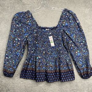 Vineyard Vines Womens Blue Floral Paisley Top Size L Cottagecore‎ Peasant Preppy